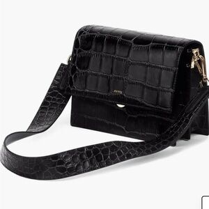 JW PEI Croc-Embossed Crossbody Bag - Black Gold Hardware